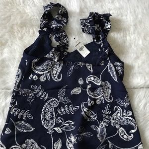 New express paisley ruffle strap tank top